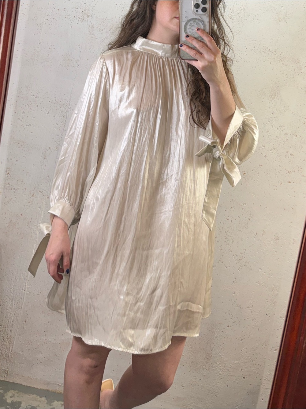 R. G. Kane Lagenlook Relaxed Fit Tie Back Tunic Dress NEW Size Small Cream Flowy - Picture 2 of 12